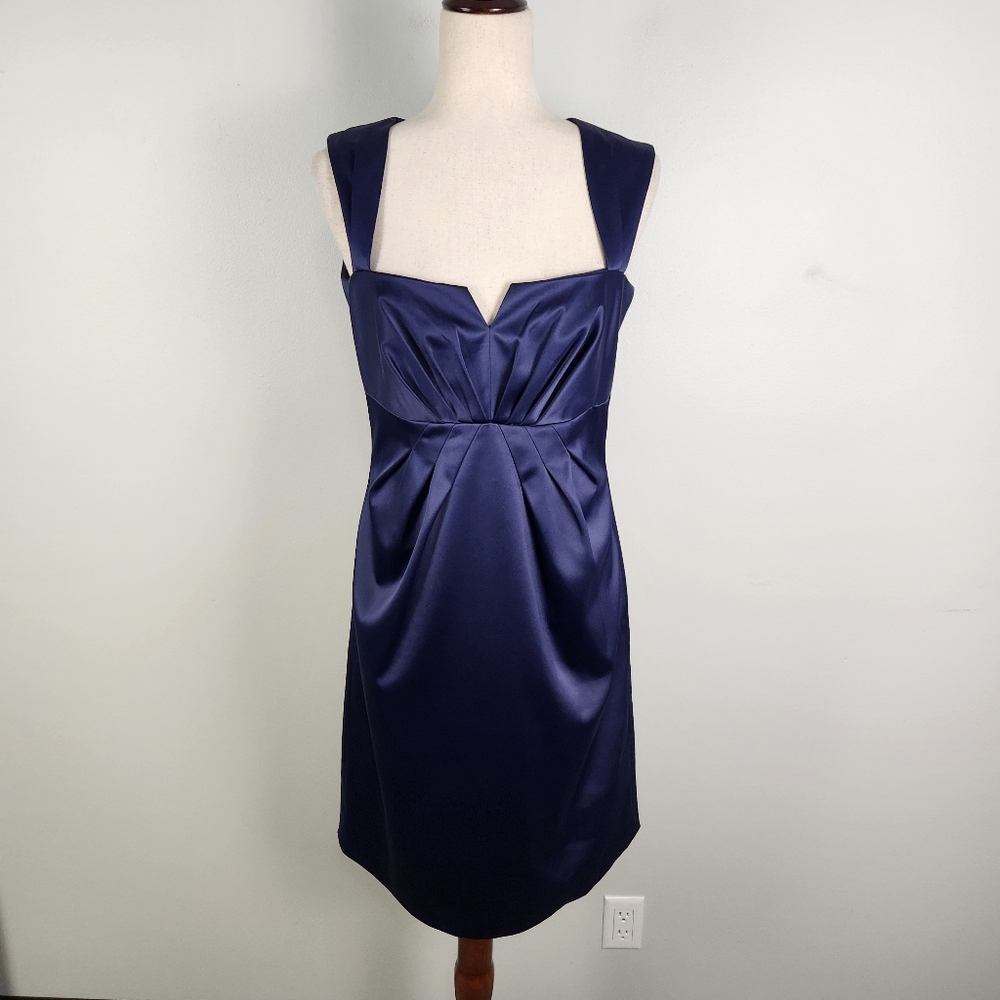 EUC Eliza J Navy Blue Satin Sleeveless Sheath Dress‎ Cocktail Party Size 6 #705